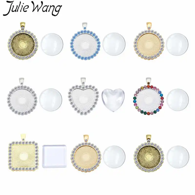 Julie Wang 1PCS Rhinestone Cabochon Setting Alloy Tray Bezel Blank Charms With Glass Necklace Bracelet Jewelry Making Accessory | Украшения