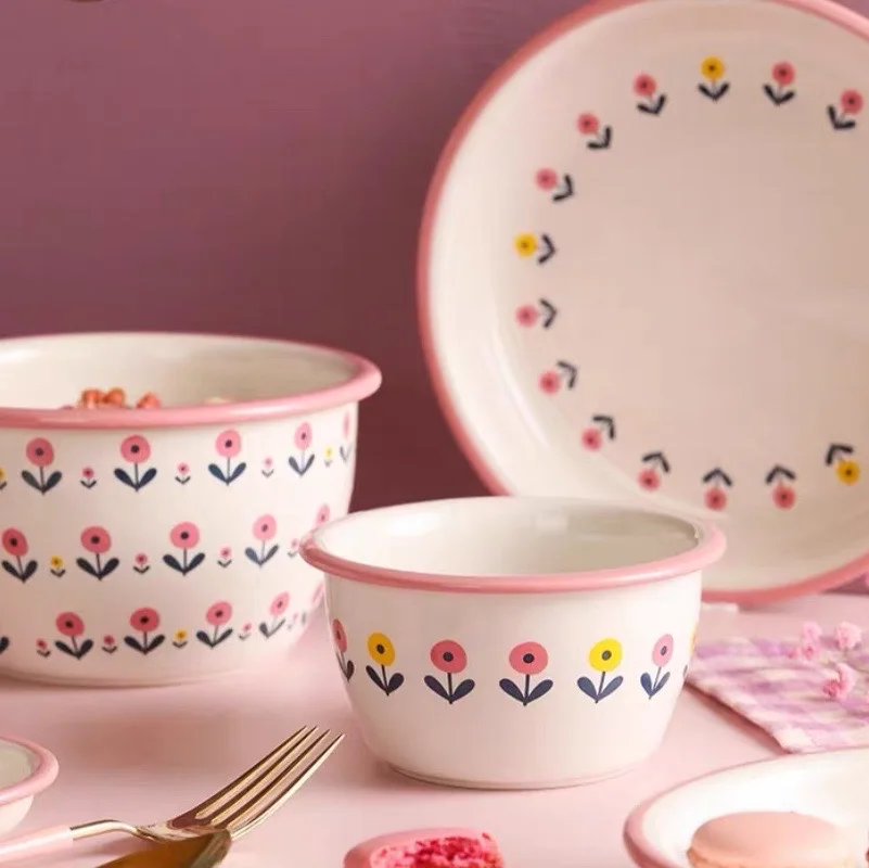 

Tableware Ceramic Rice Bowl Keepods Platos Dorados Nordic Household Cute Single Dishes Dish Plate Rice Bowl Creative Combination