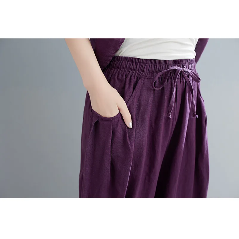 

IEQJ Harem Pants Two Piece Suit New V-Neck Three Sleeve Loose Women Patchwork Pockets Single Breasted Fashion Summer 2021 3Y0024