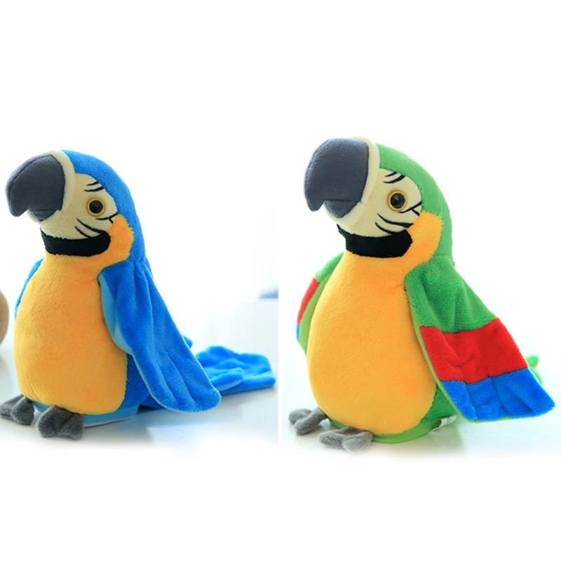 

808E 120 Chinese English Songs Electric Plush Parrot Toys, Swinging Wing Recording Parrot Dolls for Kids Child Gift
