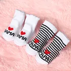 Детские Нескользящие носки, зимние мягкие полосатые носки с надписью, аксессуары для одежды