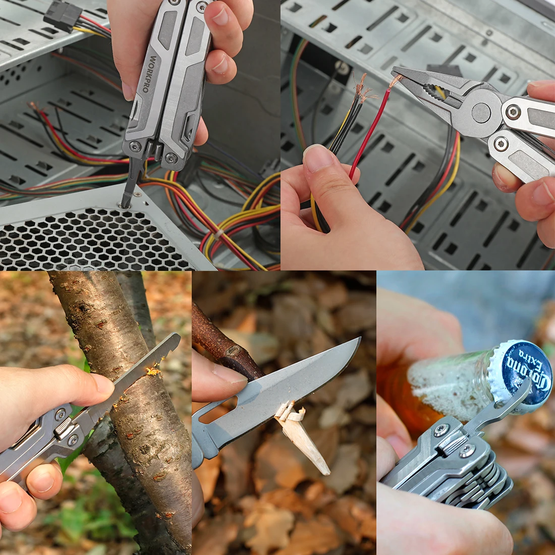 WORKPRO Multi Tool 15-in-1 Pocket Tool multi Pliers Saw Cutters for EDC Stainless Steel Utility Tools with Sheath