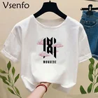 Корейская Мода Kpop, футболка Monbebe в стиле Харадзюку, летняя уличная одежда для мальчиков и девочек, белая женская футболка с коротким рукавом, Топ