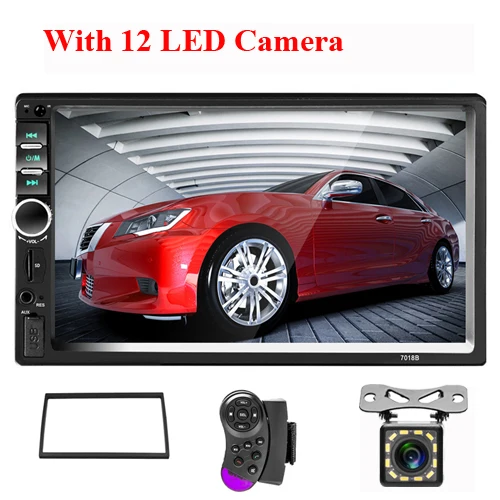 With 12 LED Camera Podofo автомобильный радиоприемник 2din " HD Авторадио Bluetooth Mirrorlink сенсорный экран MP5 плеер USB FM AUX Поддержка камеры заднего вида 7018B - Цвет: With 12 LED Camera