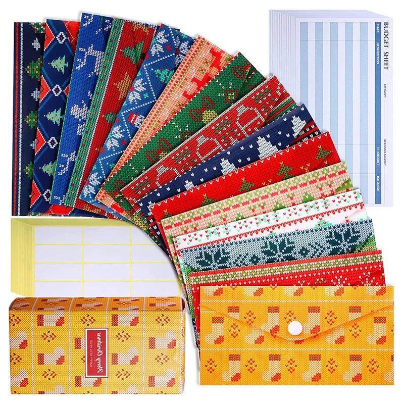 

Christmas Elements Envelope Christmas Reusable Plastic Budget Envelopes Budget System for Saving Budgeting,Waterproof