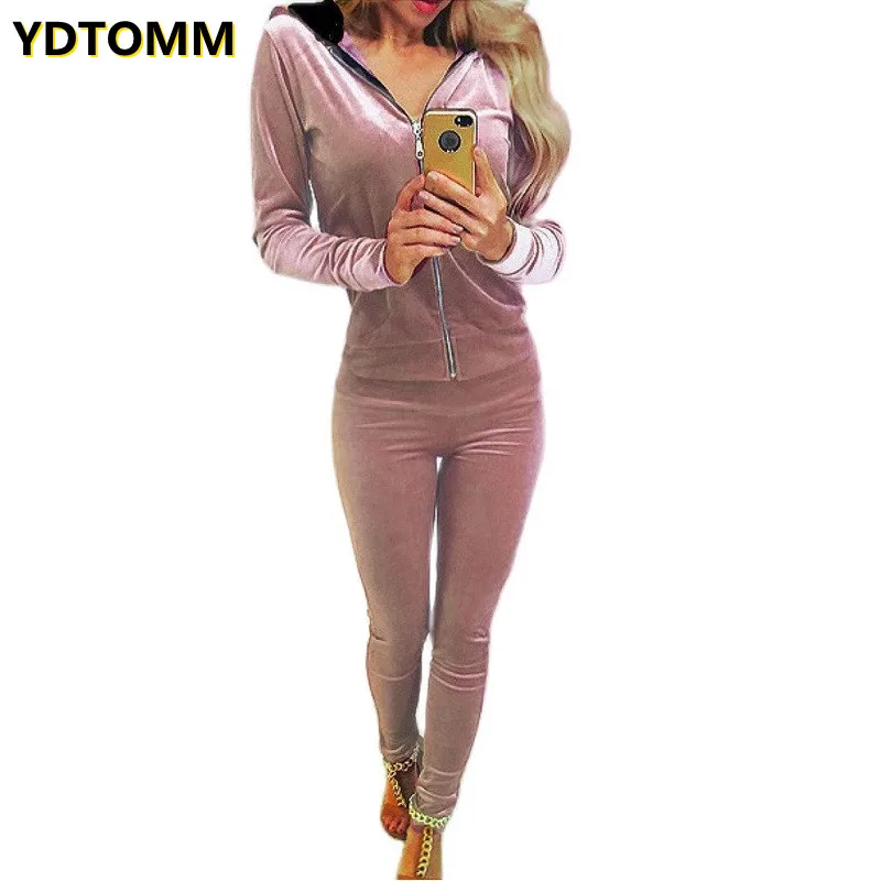 

Velvet Sets 2021 Fashion crop top and pants set Bodycon Slim Sweat Suits Hoodies Tracksuit Sweatshirt Two Piece Trousers Women
