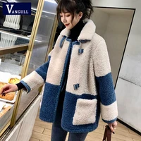 vangull elegant patchwork faux fur coat women 2020 winter warm soft double breasted fur jacket female plush overcoat with pocket