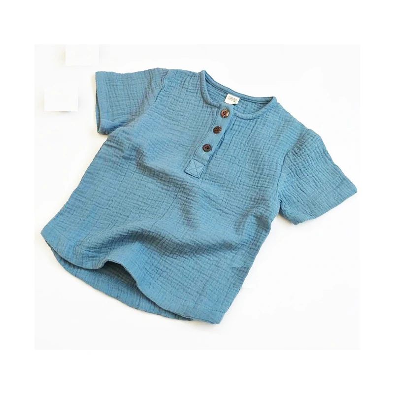Футболка для мальчиков льняной дышащий топ с коротким рукавом однотонная
