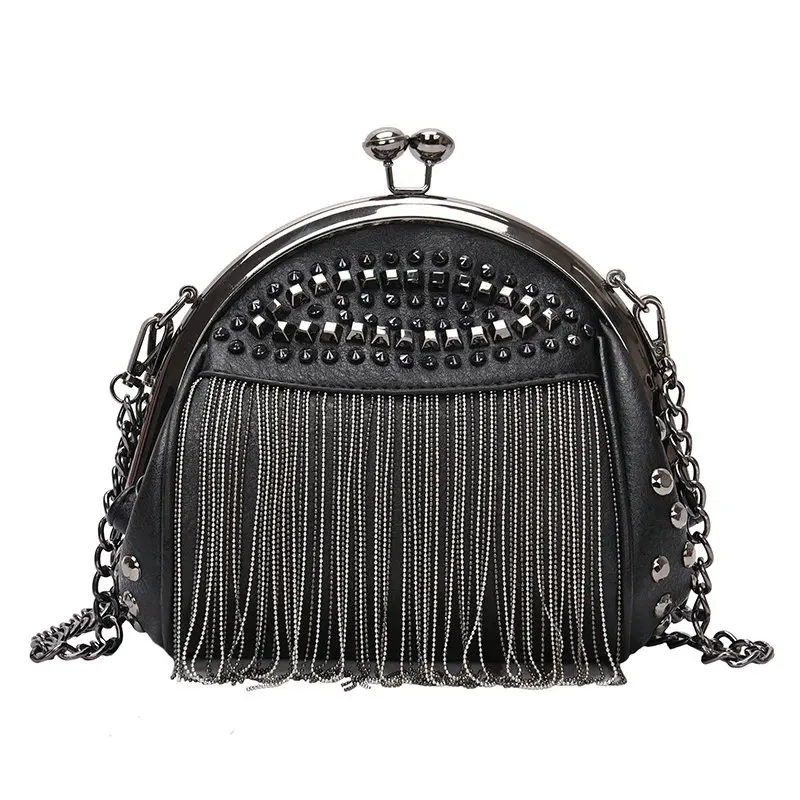 

Luxury Handbags Women Bags Designer Punk Style Chains Shoulder Bag Ladies Small Rivet Tassel Cross Body Bag Sac A Main