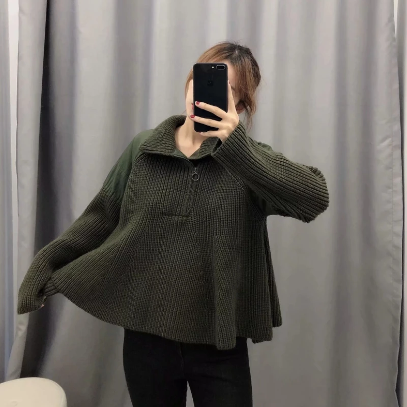 2020 New women fashion patchwork knitting sweater female zipper decoration casual pullover spring chic brand leisure tops S248 | Женская