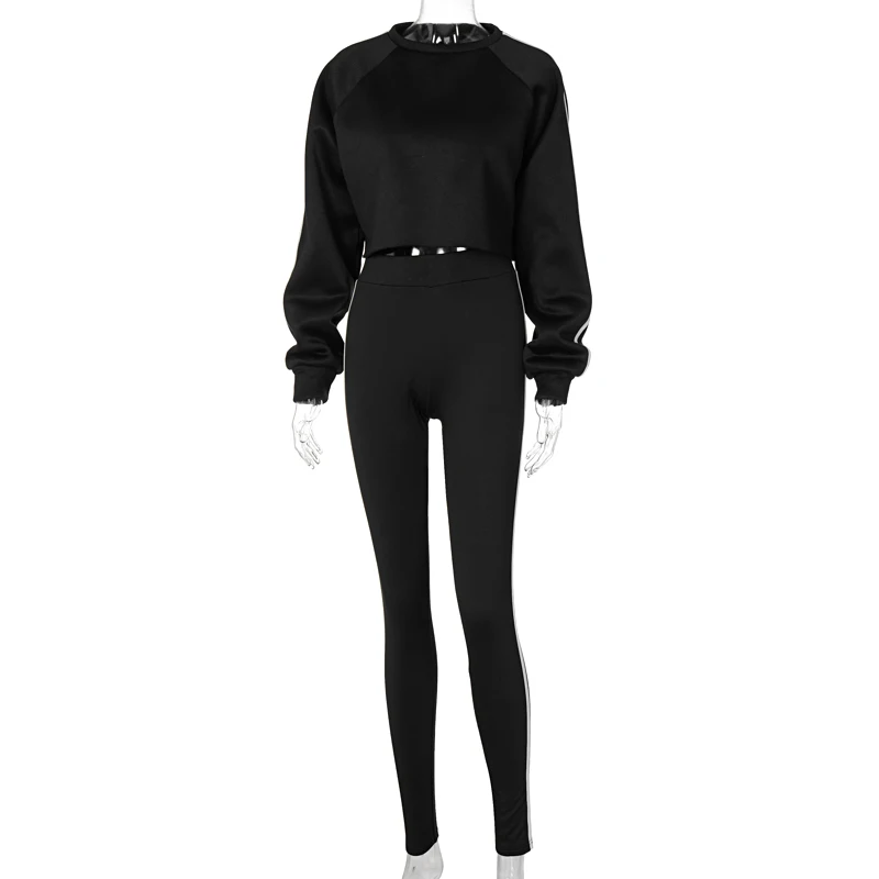 

Cutubly Patchwork Women'S Set Outfits Autumn Winter Fashion Long Sleeve 2 Pieces Set 2020 Crop Top Leggings Pant Suit Tracksuit