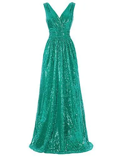 

Long Evening Dress Sleeveless Sequined V-Neck Sexy Formal Women Prom Gown Dresses For Vestido And Wedding Guest Party