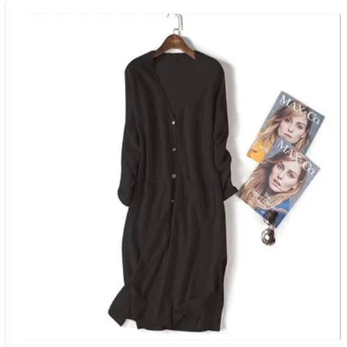 black cardigan Korobov корейский однобортный длинный свитер женский летний Вязаный Кардиган с длинным рукавом и карманами оверсайз Sueter Mujer 78413 - Цвет: black cardigan