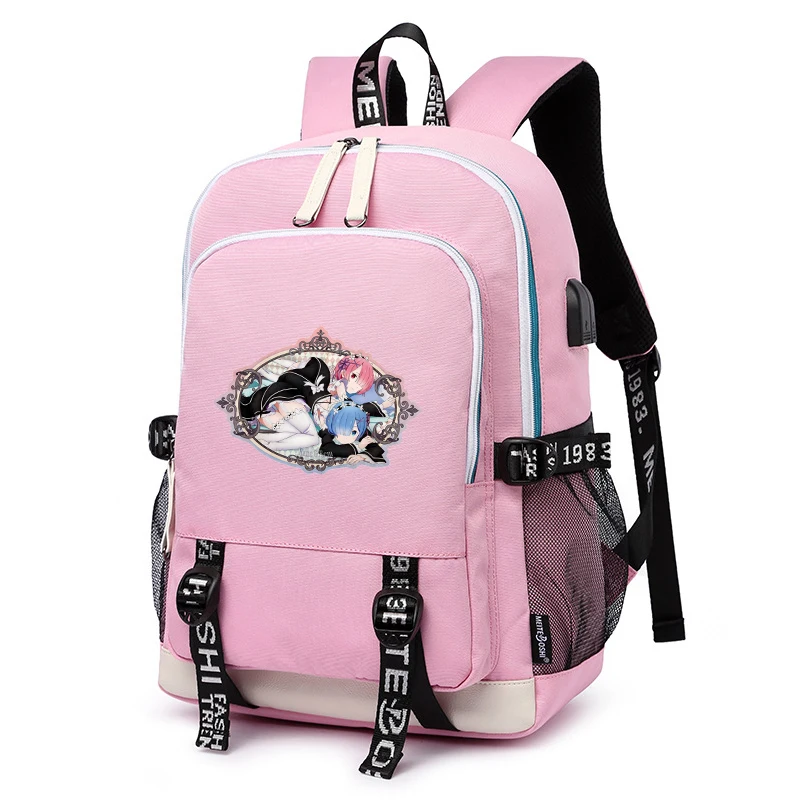 Аниме школьные сумки мультфильм Rem Ram Bookbag Re: жизнь в другом мире от нуля розовый