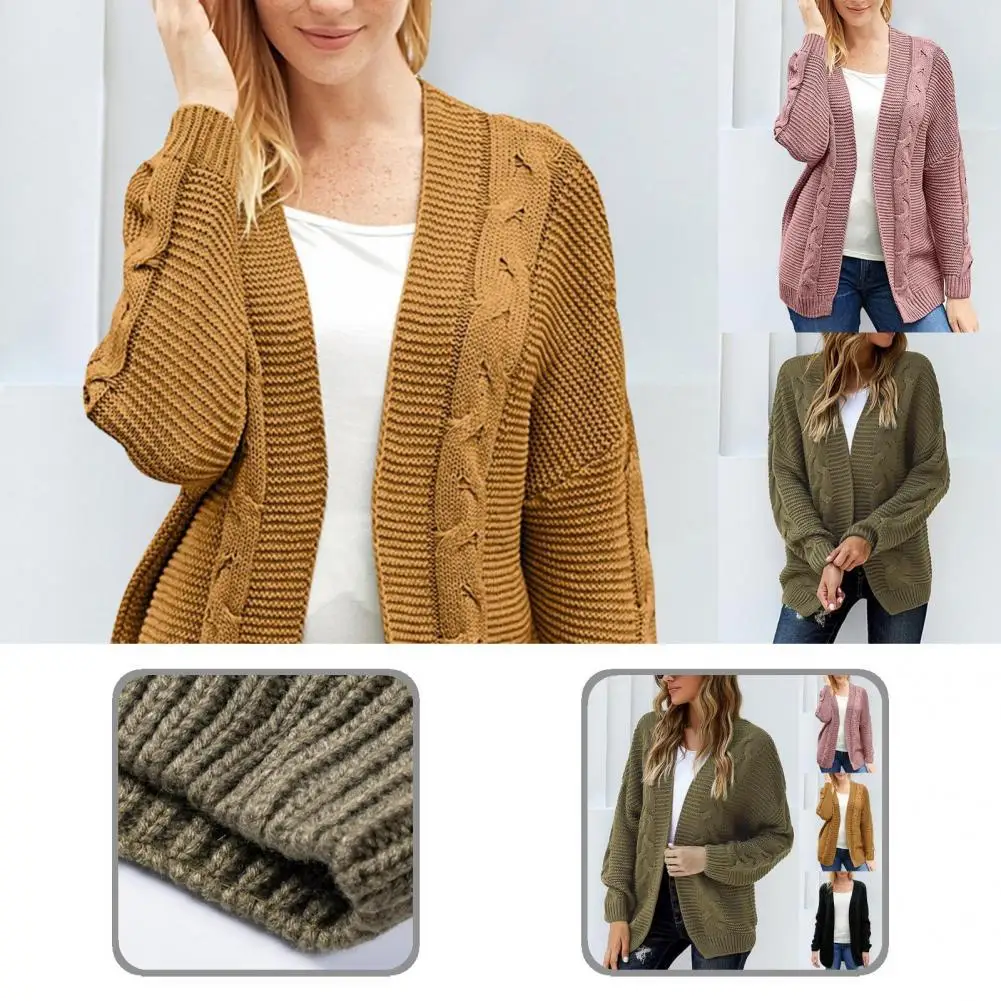 

Winter Ladies Solid Color Hemp Pattern Cardigan Coat Sweater 4 Colors Ribbing