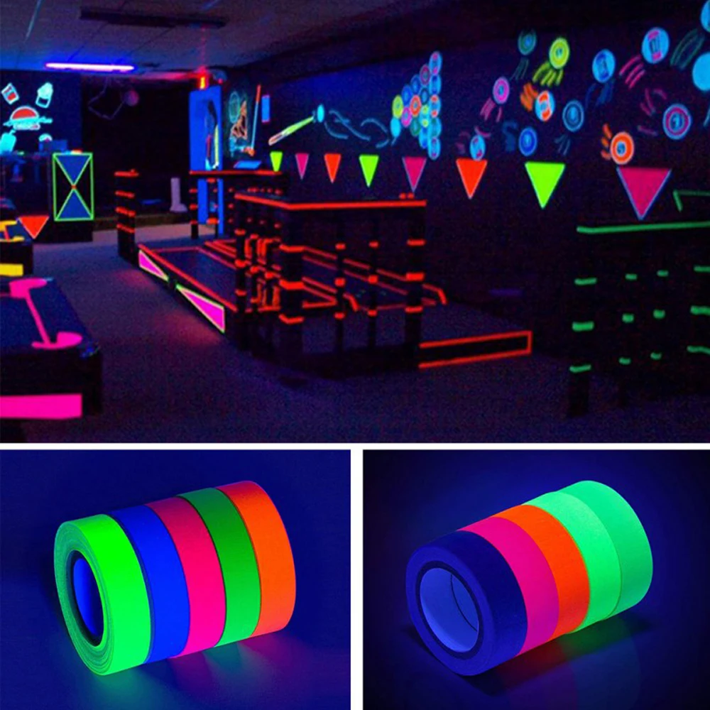

5/6Pcs Set UV Gaffer Fluorescent Tape Blacklight Reactive Glow In The Dark Tape Neon Cloth Tape Safety Warning Home Decoration