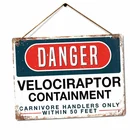 Опасность Велоцираптор сдерживание парк динозавров жестяной знак металлический плакат металлический декор металлическая живопись стикер стены