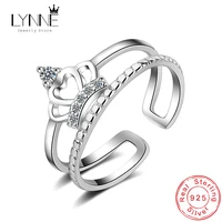 new fashion 925 sterling silver rhinestone crown pattern rings double layers resizable ring womenprincess jewelry birthday gift