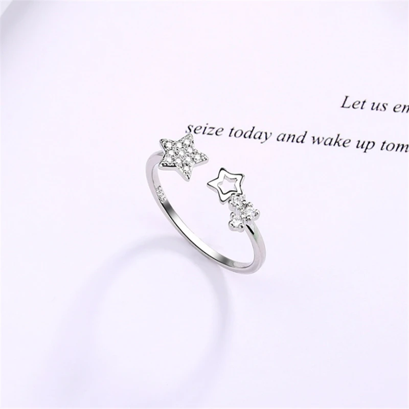 

New Arrival Cute Romantic Trendy Star Pave Cubic Zircon Ladies Rings Tibetan Sliver Adjustable Ring Women Free Shiping R270