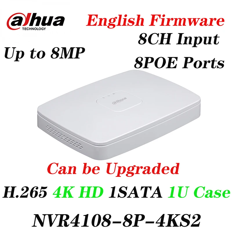 Сетевой видеорегистратор Lite Dahua NVR NVR4108 8P 4kS2 8CH 8MP Smart 1U 8PoE 4K и H.265 HD 1080P рекордер