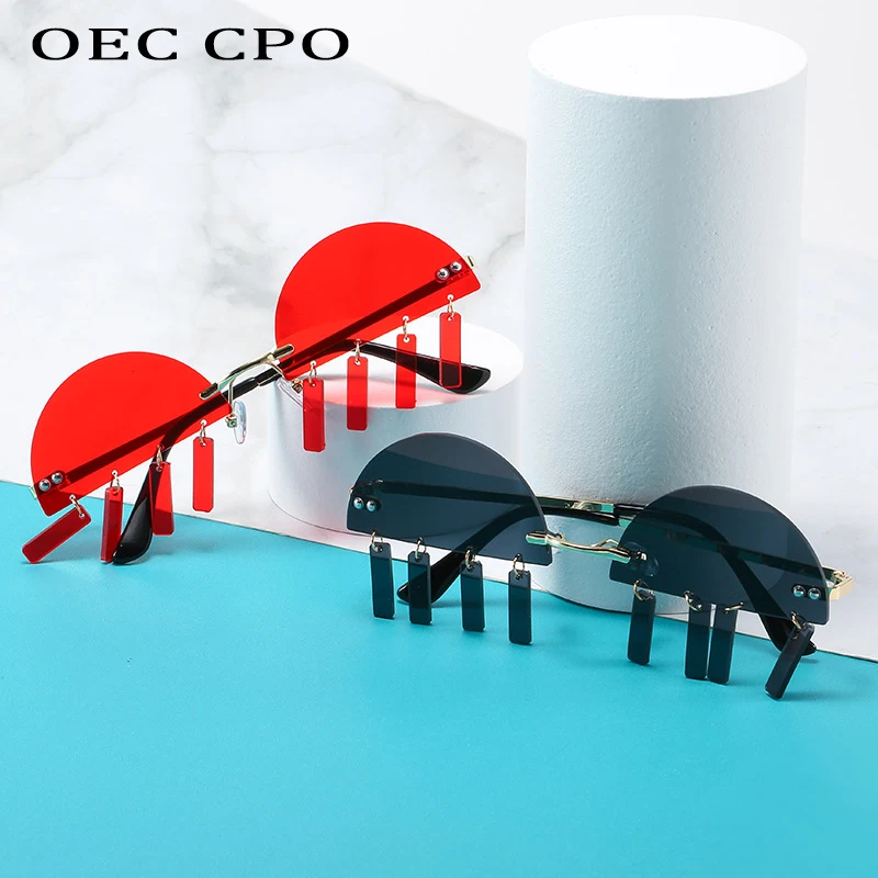 

OEC CPO Fashion Rimless Sunglasses Women Unique Half Lens Steampunk Sunglasses Men Female Glasses Shades UV400 Oculos Feminino