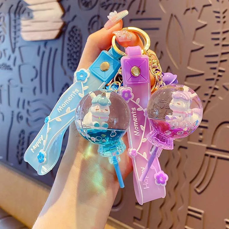 Креативный брелок для ключей с плавающим леденцом и зыбучим песком Мультяшные