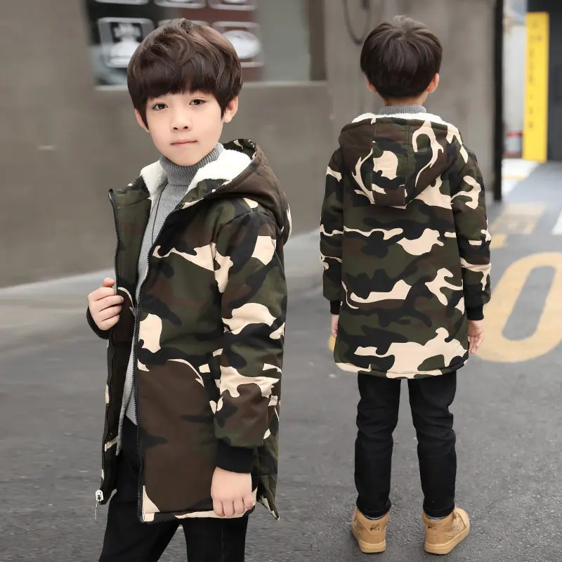 Русская детская зимняя камуфляжная куртка теплая с капюшоном камуфляжным