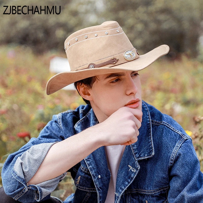 ZJBECHAHMU модная новая однотонная кожаная винтажная фетровая шляпа для мужчин и