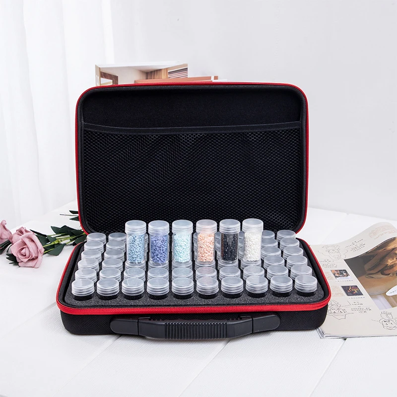 60 Bottles Diamond Painting Accessories Tool Container Storage Box Carry Case Holder Hand Bag Zipper Design Shockproof Durable