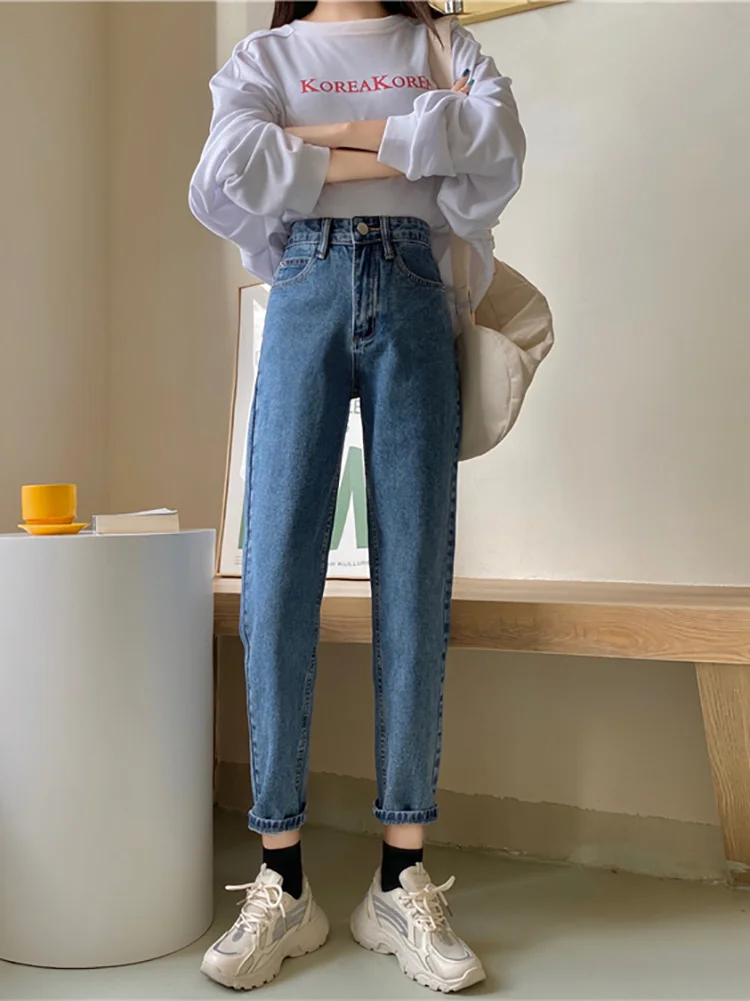 Осень 2021 Новинка Узкие прямые брюки с высокой талией для папы потертые 9-точечные