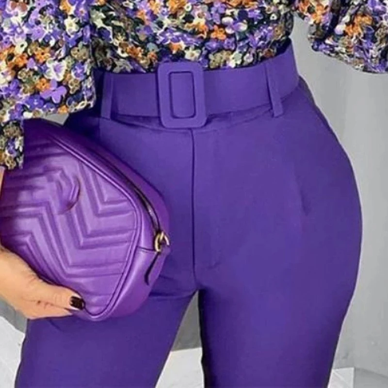 

2021 Chic Fashion High Waist With Belt Pants For Women Vintage Zipper Fly Pockets Office Lady Female Ankle Trousers