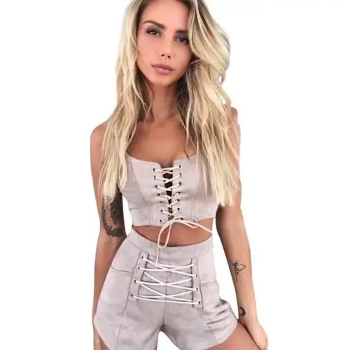 

Hirigin 2 Piece Set Women 2018 Tracksuit Sexy Women Crop Top Set Sexy Bandage Outfits Women Clothes Tank Tops + Hot Pants Shorts