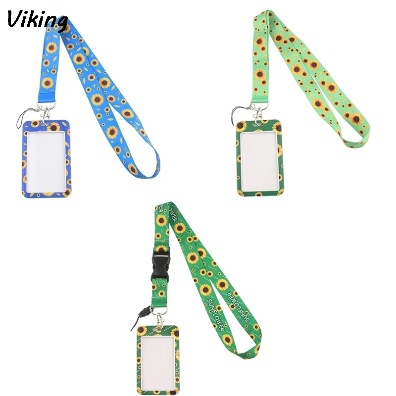 

G1545 Sunflower Lanyard Keychain for keys Badge Mobile Phone Keyrings Women Men Neck Straps With DIY Card Cover