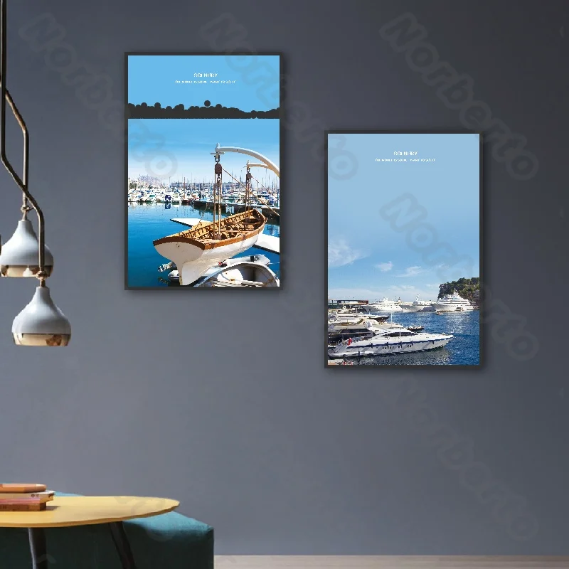 

Coastal Scenery Canvas Painting Wall Poster Painting Ships Waves In Sunshine for Living Room Bedroom Sofa Background Decoration