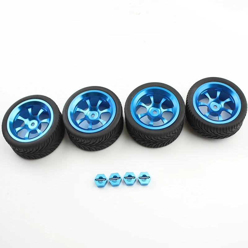 

Metal Wheel Rim + Rubber Tires Tyres with 12mm Hex Nut Adapter for Wltoys A959 A959-B A969 A949 K929 1/18 RC Car Parts