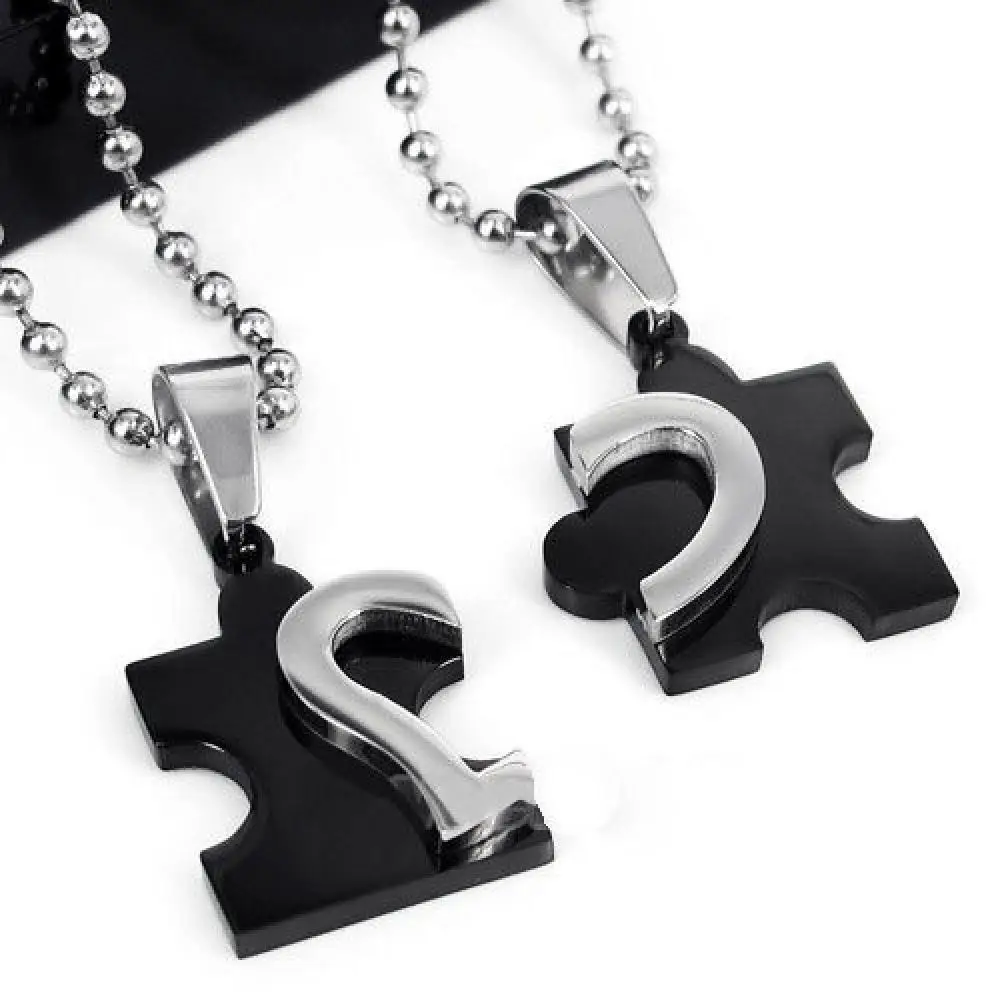 

Men's Women's Fashion Couple Stainless Steel Love Heart Puzzle Pendant Necklace Fashion Jewelry Necklace