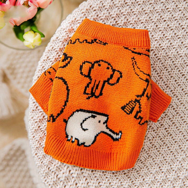

XS-XL Cartoon Casual Knitting Sweater Dogs Clothes Orange Elephant Warm Crochet Coat For Puppy Chihuahua Cats Kitten Cloth