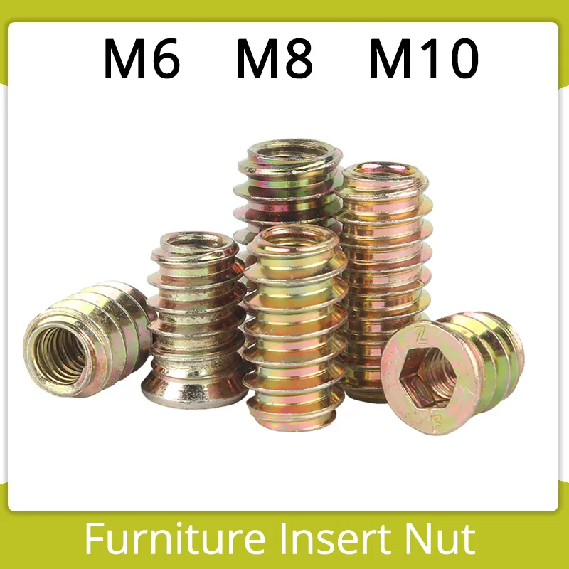 

M6 M8 M10 Zinc Alloy Furniture Nuts Plated Carbon Steel Hex Nut Socket Drive Insert Nuts Threaded For Wood Furniture Screw