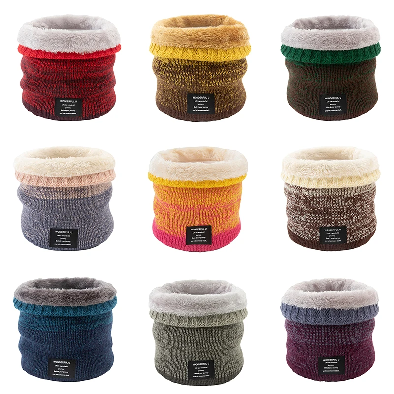 

Unisex Comfortable Knitted Warm Scarf Winter Autumn Gradient Women Bandana Solid Scarf Fleece Men Headband Neck Scarf Shawl