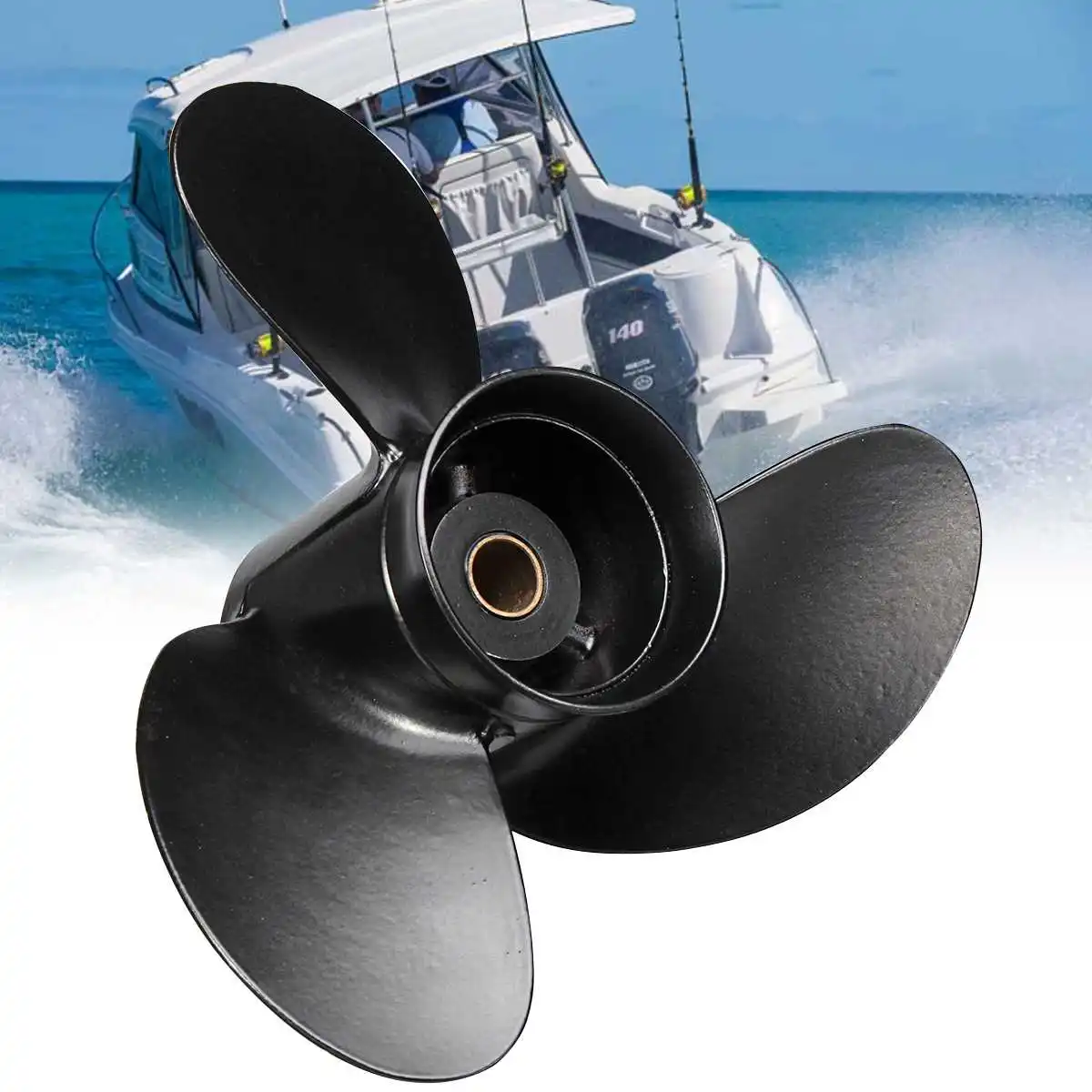 

Outboard Propeller 3B2W64517-1 8.5X9 Boat for Tohatsu Nissan-Mercury 8-9.8HP Aluminum Alloy 3 Blades Black 12 Spline Tooths
