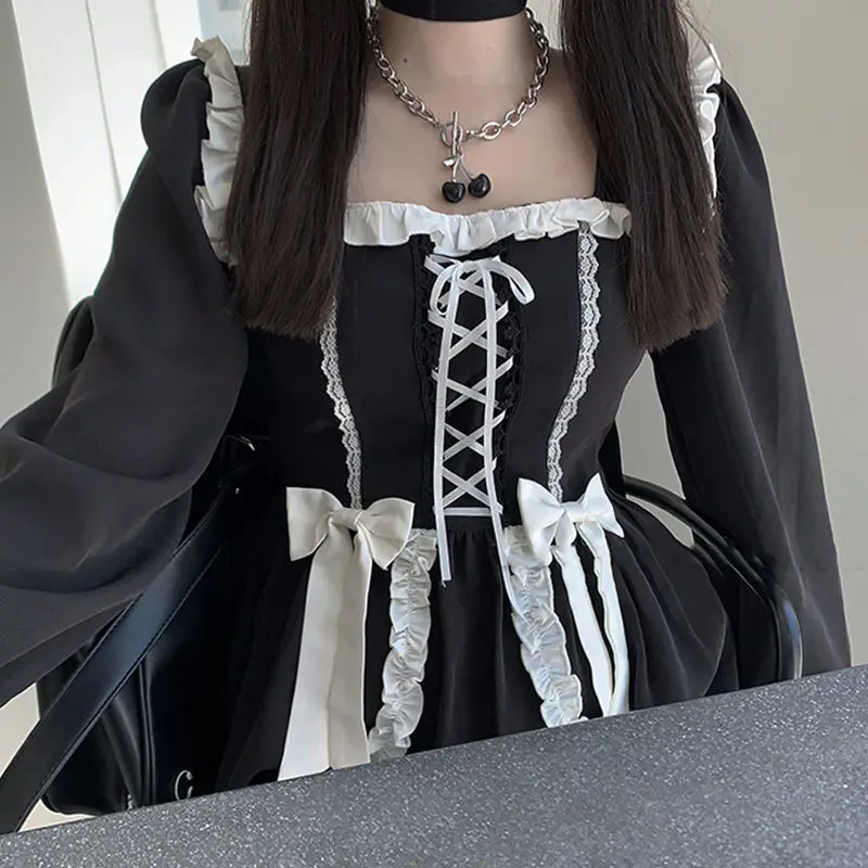 

Japanese Gothic Lolita Dressed Vintage Shredded Girl Designer Mini Japanese Dress Kawaii Style Clothing Fall Dressed For Women