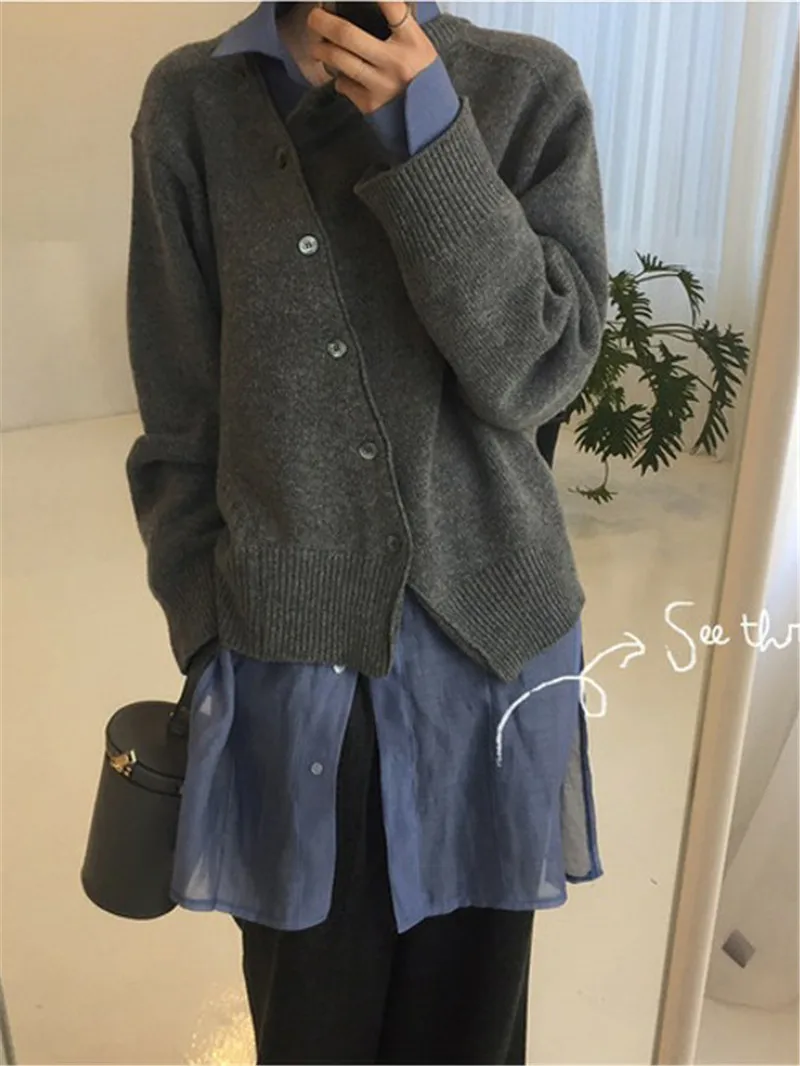 Модный свитер неравномерной длины косая Пряжка однотонный из полиэстра волокна