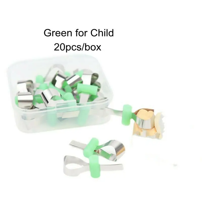 

20pcs/box Dental SS Preformed Forming Sheet Matrix Band With Silionce Holder Green Child