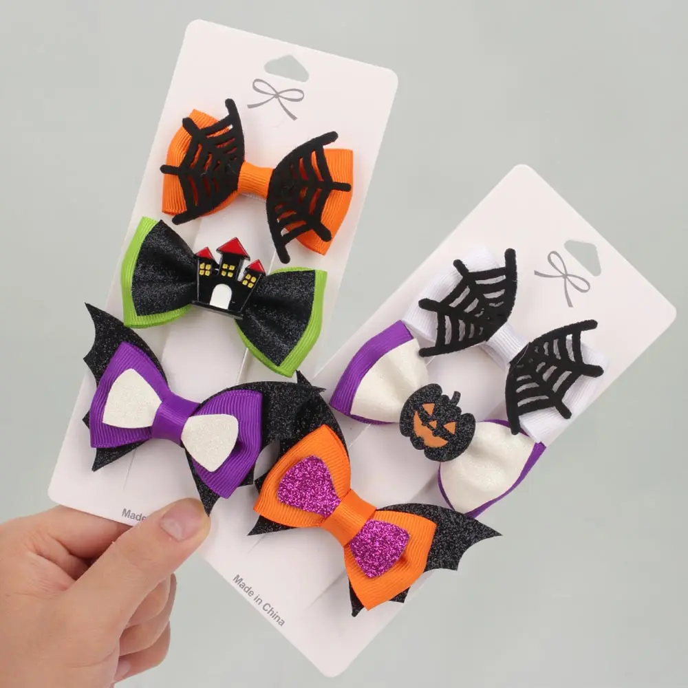 

3Pcs/set Halloween Hair Clips for Baby Girls Bowknot Print Hairpin Kids Ornament Barrettes Party Headwear Hair Accessories 2021