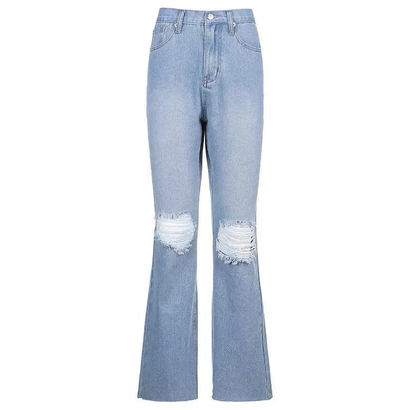 

Расклешенные брюки, женские джинсы, брюки-бойфренды с высокой талией, Выбеленные рваные джинсы для мам, новинка 2021, женские прямые джинсовые...