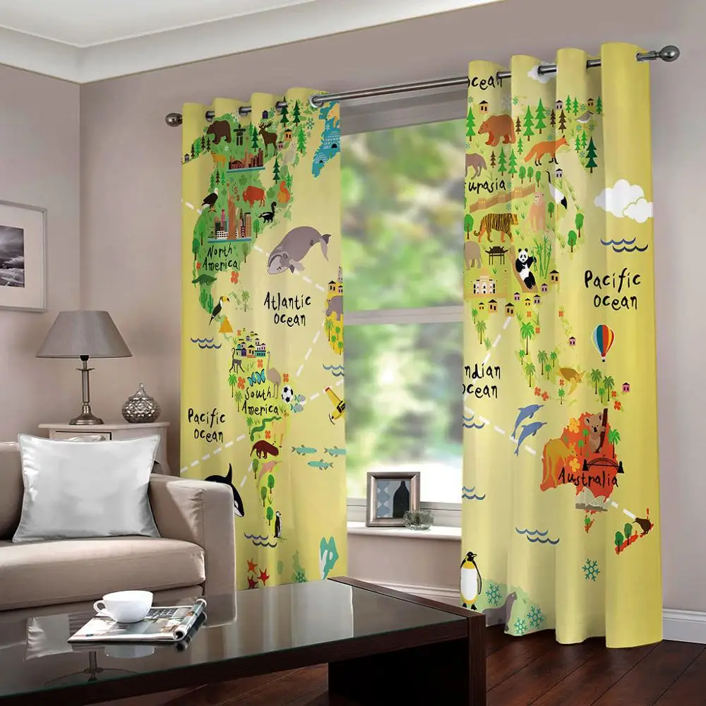 

Custom 3D Curtains Drapes Window Curtains Living Room Bedroom creative map Kids Room Curtain Decoration