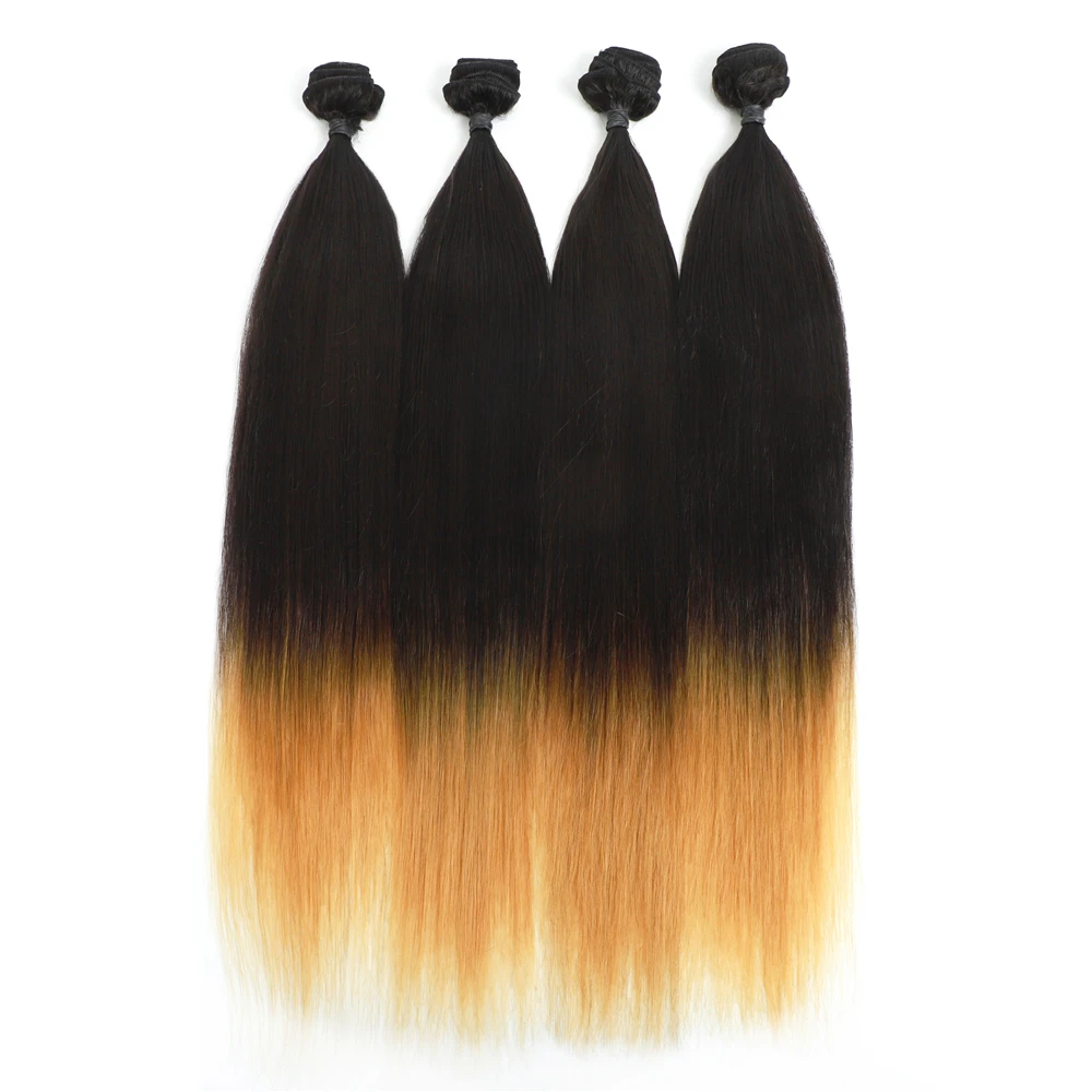 

Красивые прямые волосы Yaki, пряди, 4 пряди/упаковка, 24 дюйма, 200 г, синтетические волосы, волнистые пряди, цвет Омбре, T27, наращивание волос