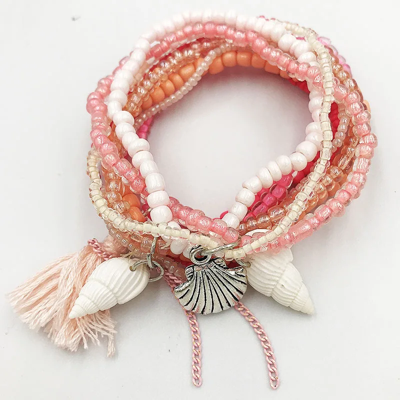 Женский эластичный браслет с бусинами и кисточками|Браслеты шармами| |