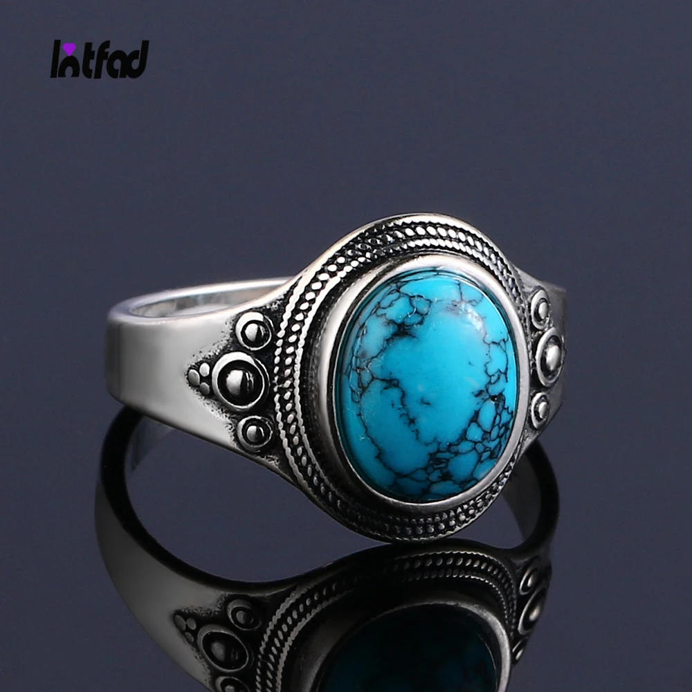 

Vintage S925 Sterling Silver Ring Natural Turquoise Rings Luxury Jewelry Party Anniversary Birthday Gift for Women Man