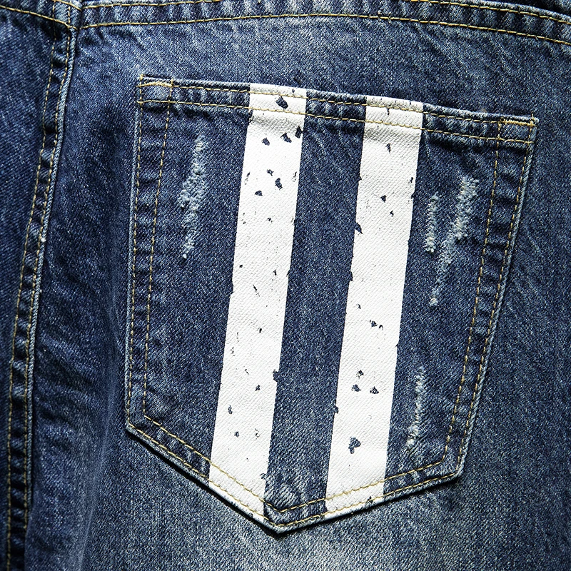 Новые мужские Синие рваные байкерские джинсы стрейч деним дизайнерские модные